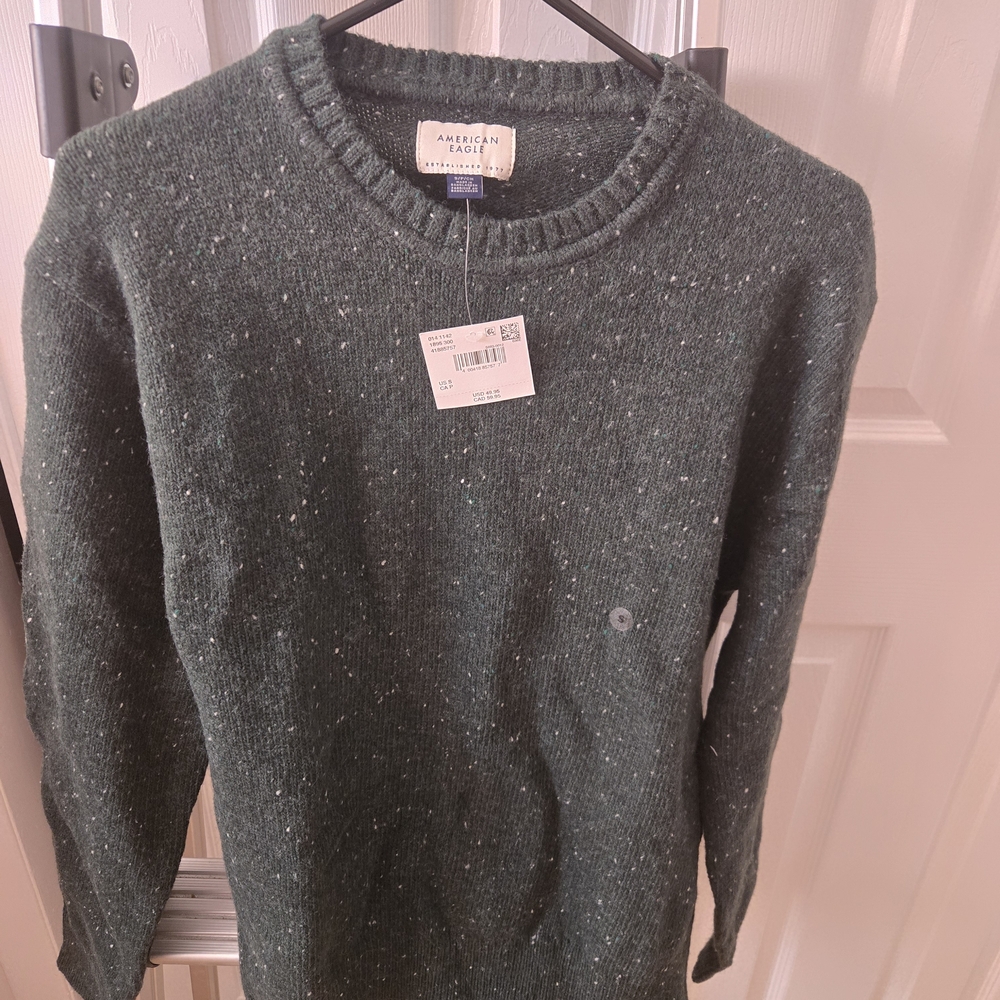 American Eagle Outfitters Men's Dark Green Crewneck Sweater